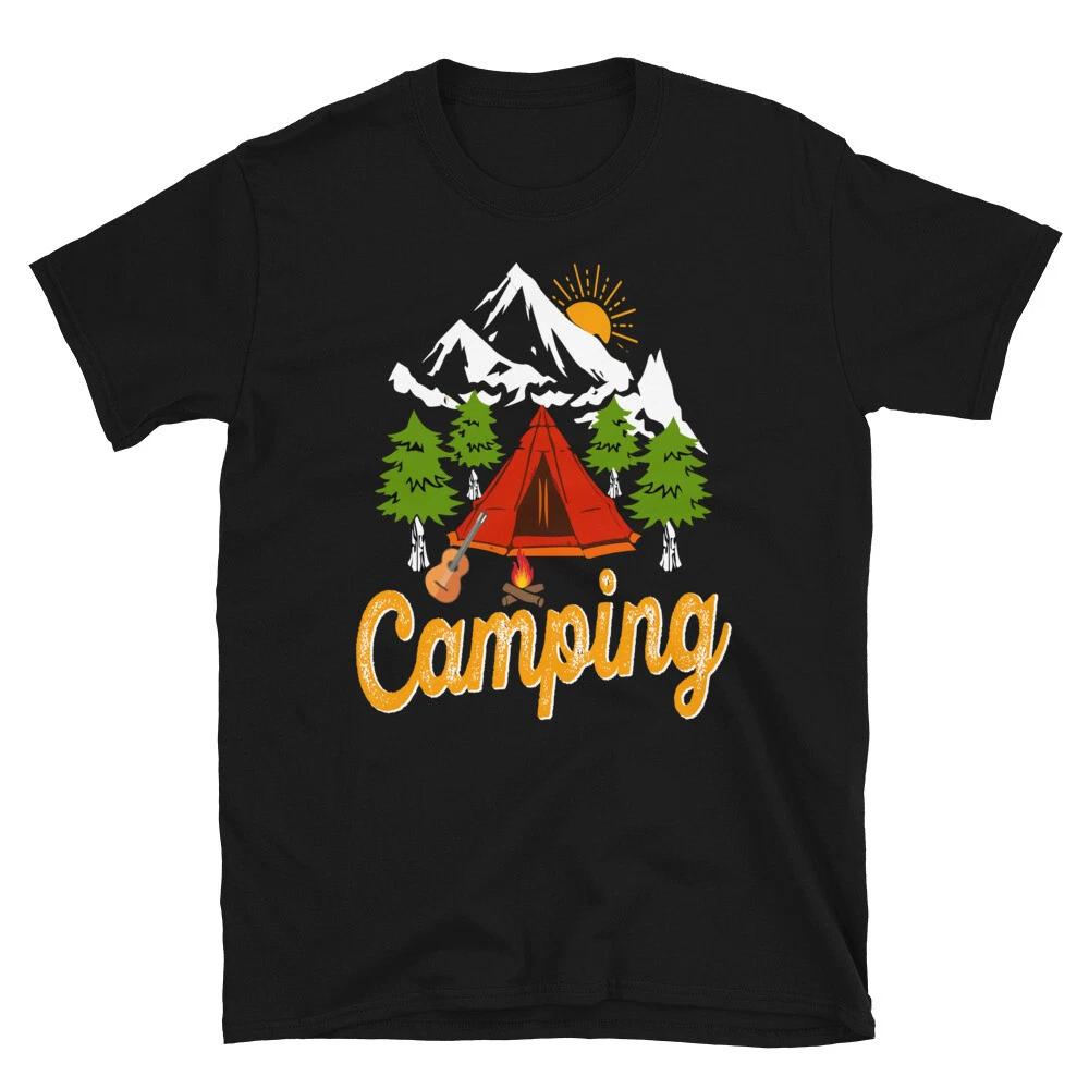 Guitar Tent & Fire Vintage Design Camping Novelty T-Shirt