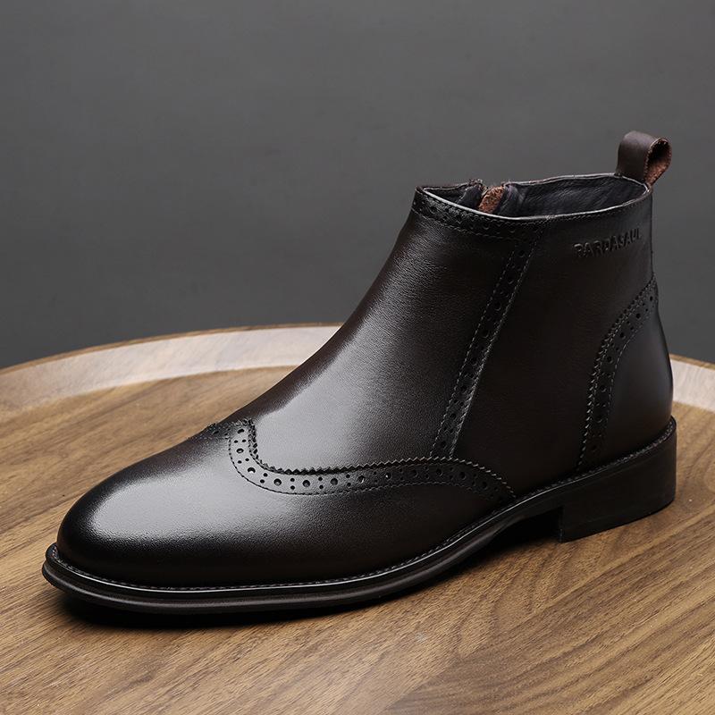 Зимние ботинки челси мужские кожаные короткие ботинки британский винтаж средние мартинсы Брок мужские высокие кожаные ботинки прилив