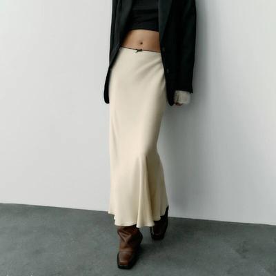 Женская атласная юбка, юбка-миди с высокой талией, стильные длинные юбки для женщин, модная шикарная и элегантная женская юбка, уличная одежда