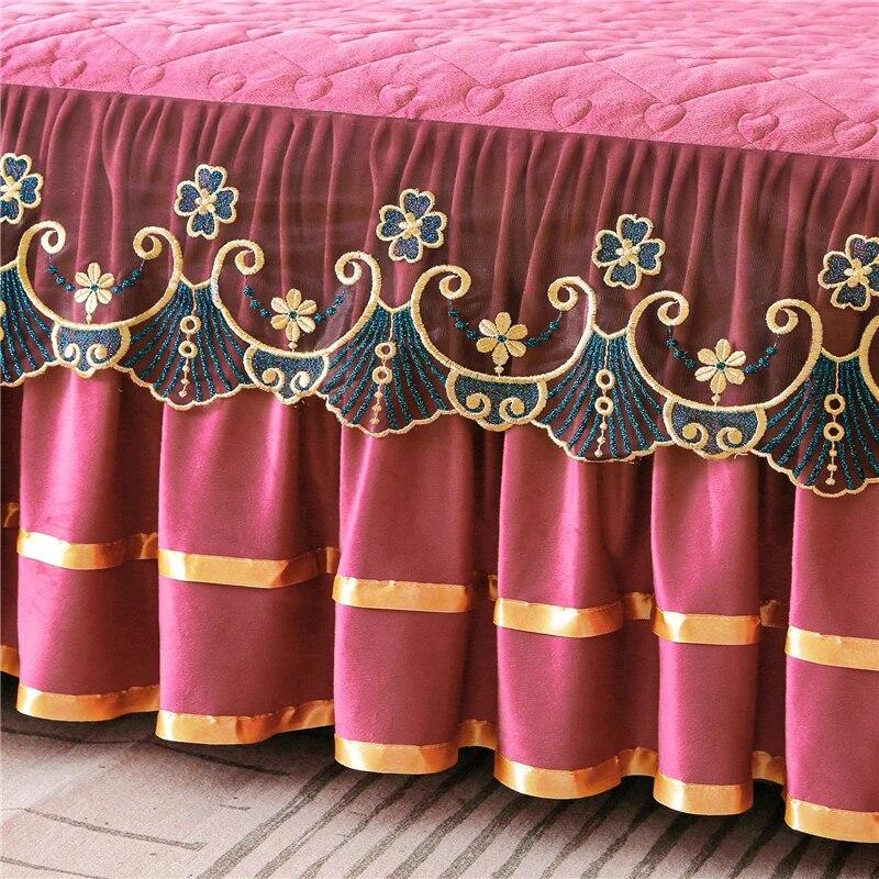 Luxury Winter Bedspread On The Bed Thick Home Lace Bed Skirt-style Bed Sheets Embroidery Cotton European-style Bed Spreads