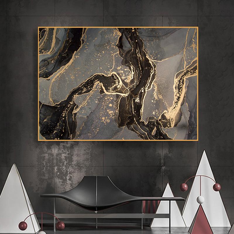 Роскошный абстрактный жидкий постер, черный, серый, золотой, мраморный, настенный, холст, живопись, современные постеры, принты, фреска для гостиной, домашний декор