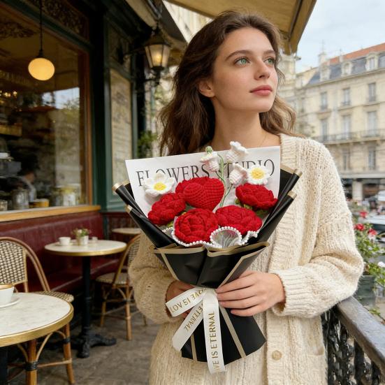 Искусственные цветы Ручная работа Вязаный крючком букет цветов Мягкая хлопковая пряжа Не требует ухода Сердце Роза Цветок Искусственный цветок Свадьбы Юбилеи Домашний декор