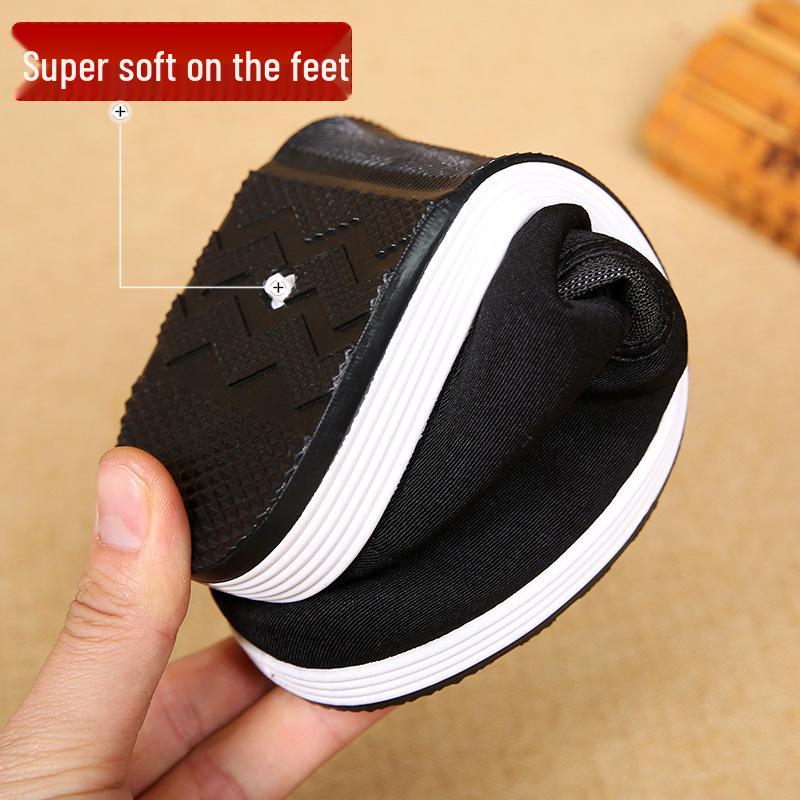 Унисекс Слипоны Нескользящие Дышащие Черные Тканевые Туфли - Модная, Прочная Обувь в Китайском Стиле для Работы и Повседневной Носки