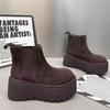 Platform Flats Suede Ankle Snow Boots Women Winter Warm Cotton High Heels Shoes 2025 Trend Chelsea Fashion Walking Botas Mujer