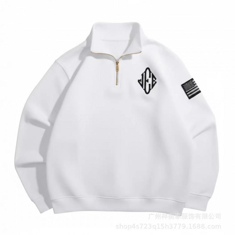 Men Women Oversized Zip Up Hoodie Stand Collar Embroidery Sweatshirt Casual Streetwear