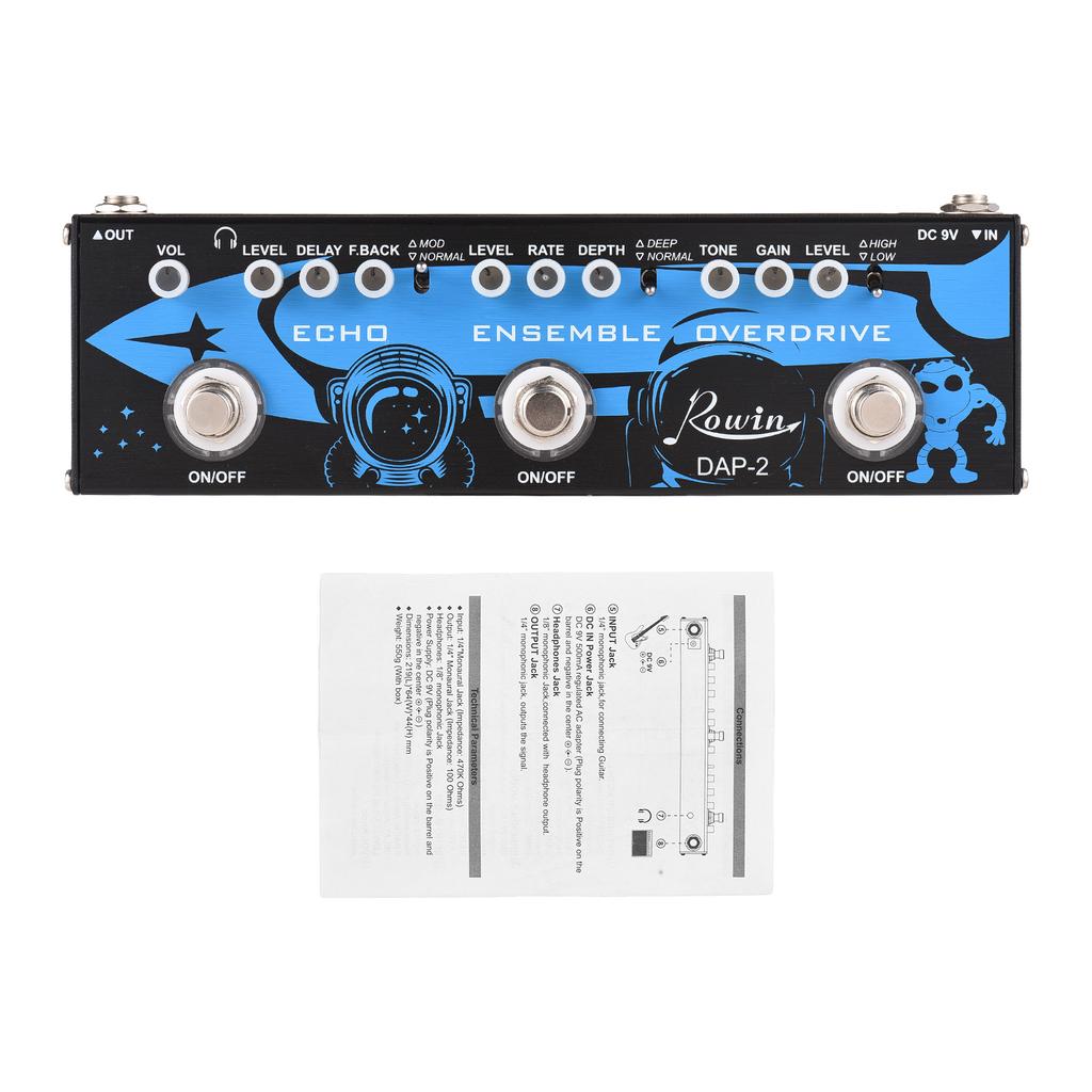 ROWIN 3-в-1 гитарная педаль с несколькими эффектами Echo/Ensemble/Overdrive, корпус из алюминиевого сплава с True