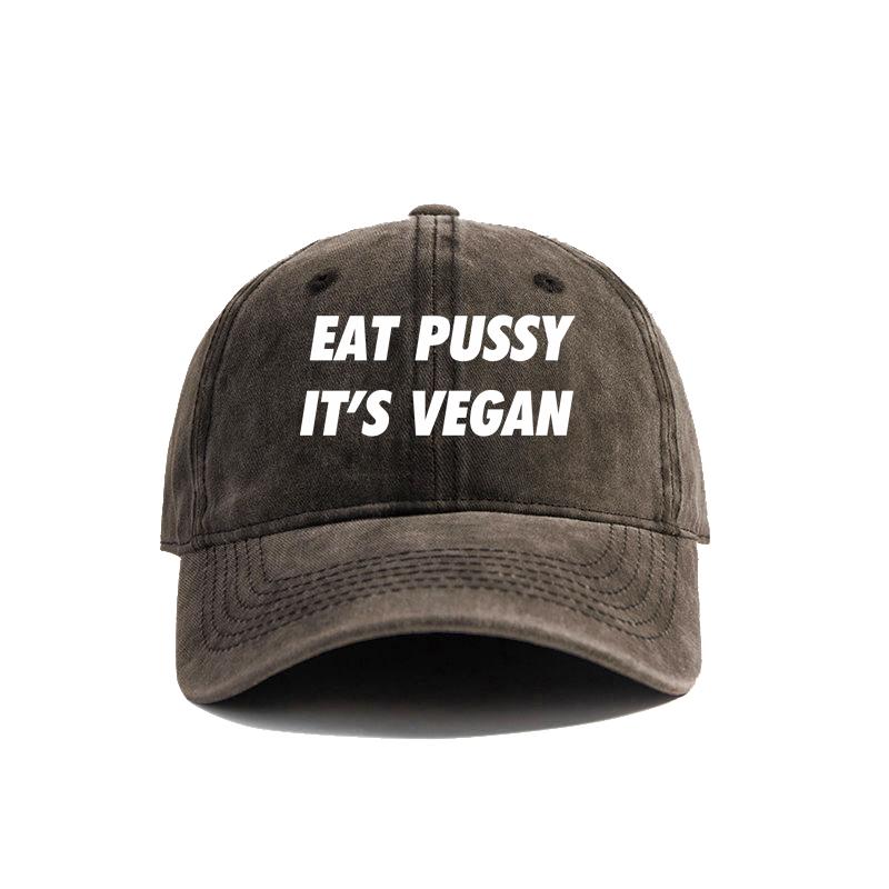Eat Pussy Its Vegan Baseball Cap Summer Distressed Dad Hats Unisex Outdoor Adjustable Cotton Caps MZ-467