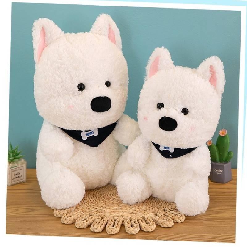 Adorable Scarf White Dog Plush Toy Soft Stuffed Animal For Gifts And Events