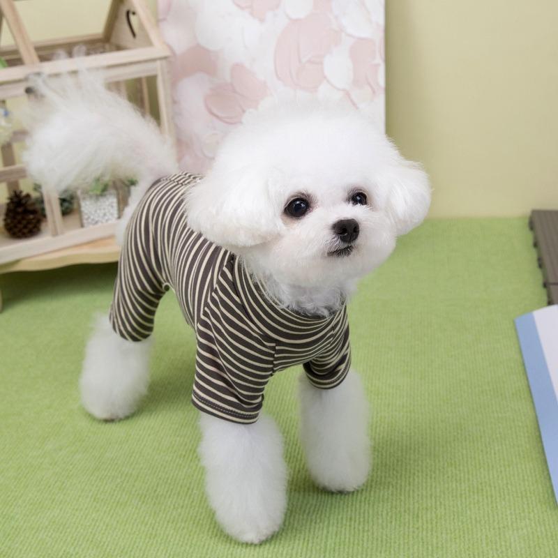 Dog Four-Legged Homewear Pet Grey Striped Jumpsuits Clothes Puppy Warm Pullover Maltese Winter Pyjamas
