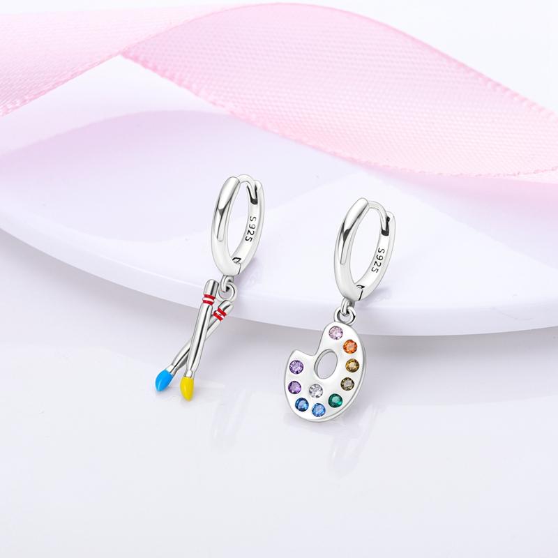 925 Silver Hoops Earrings Zirconia Musical Notes Painter Lifestyle Element Earrings For Women Girl Fashion Jewelry Gift