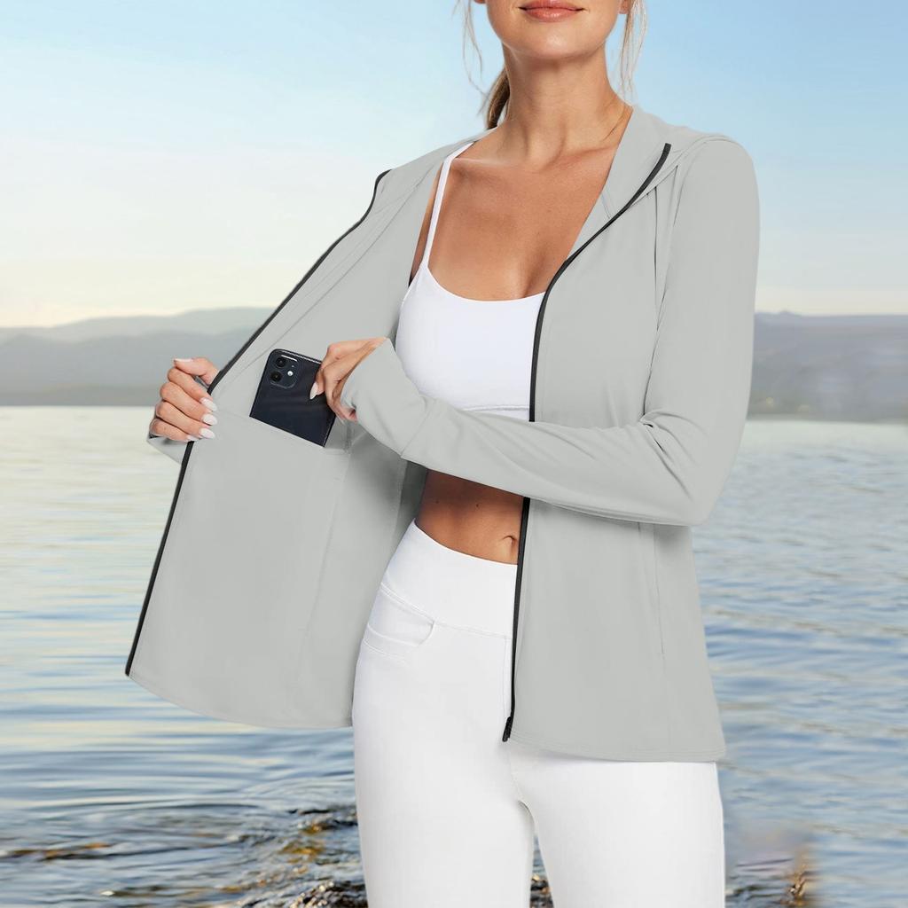 Женская рубашка от солнца Ice Silk Hoodie с длинным рукавом Outdoor Hiking Summer Coat