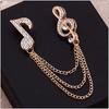 Elegant Rhinestone Music Note Brooch with Tassel Chain - Crystal Lapel Pin Accessory