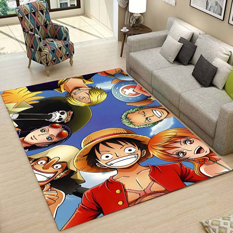 One Piece Luffy & Crew Pattern Printed Rug, Anime Style Home Decor, Anti-slip & Stain-resistant Carpet for Bedroom & Living Room