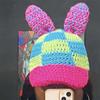 New Handmade Crocheted Ice Striped Cat Ear Hat, Fashionable and Versatile Autumn and Winter Adult Pullover Hat