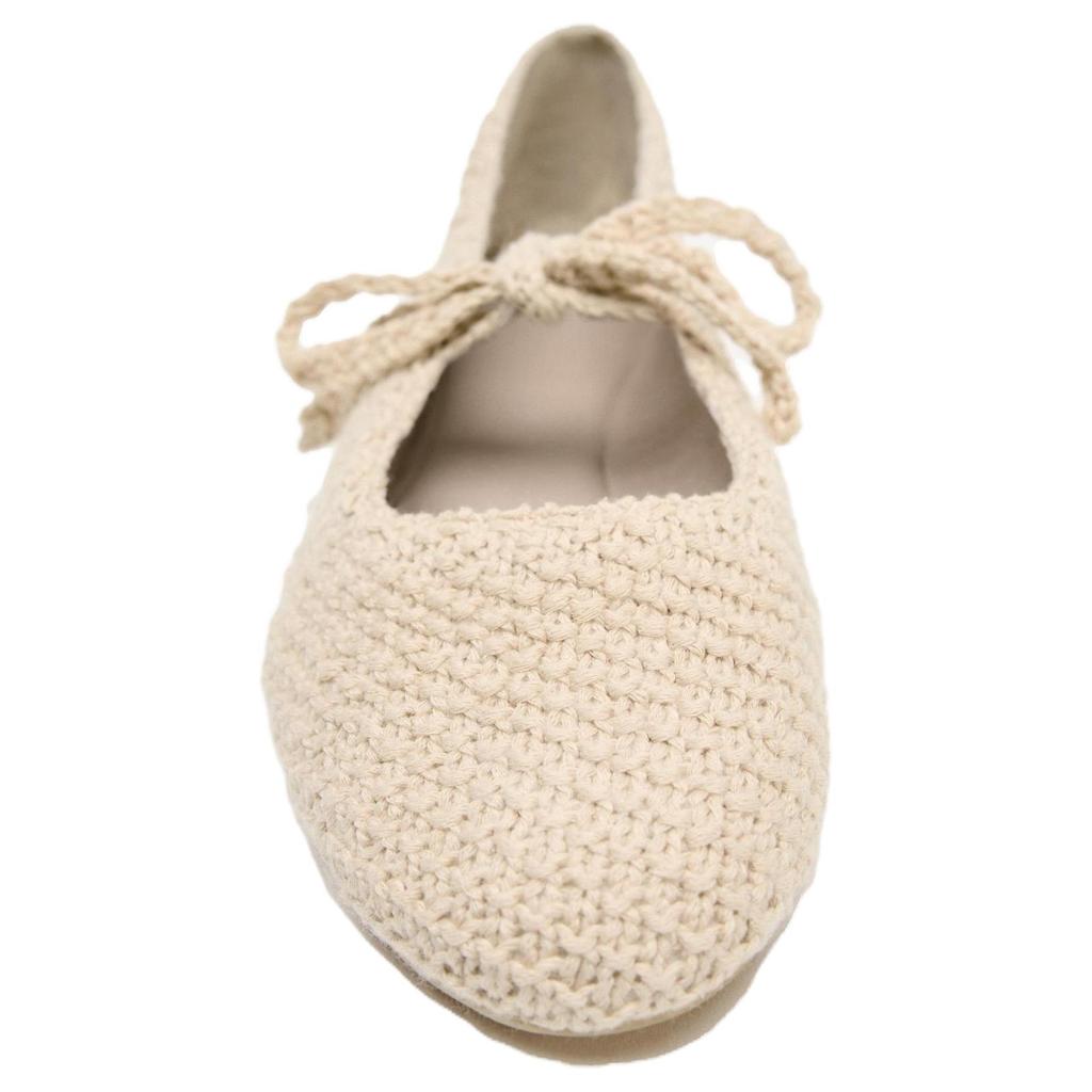 Zara Comfortable Versatile Fashionable Simple Commuter Crochet Bow Decor Round Toe Flat Ballet Casual Shoes Women Shoes Off-White 13521510719-38