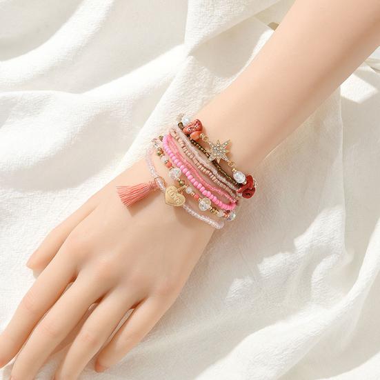 Women Bracelets Beaded Multilayer Faux Glaze Jewelry Bohemian Stackable Bangles for Party