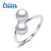 LSOOYH Natural Freshwater Double Pearl Rings For Women Simple Fashion Female Adjustable Ring