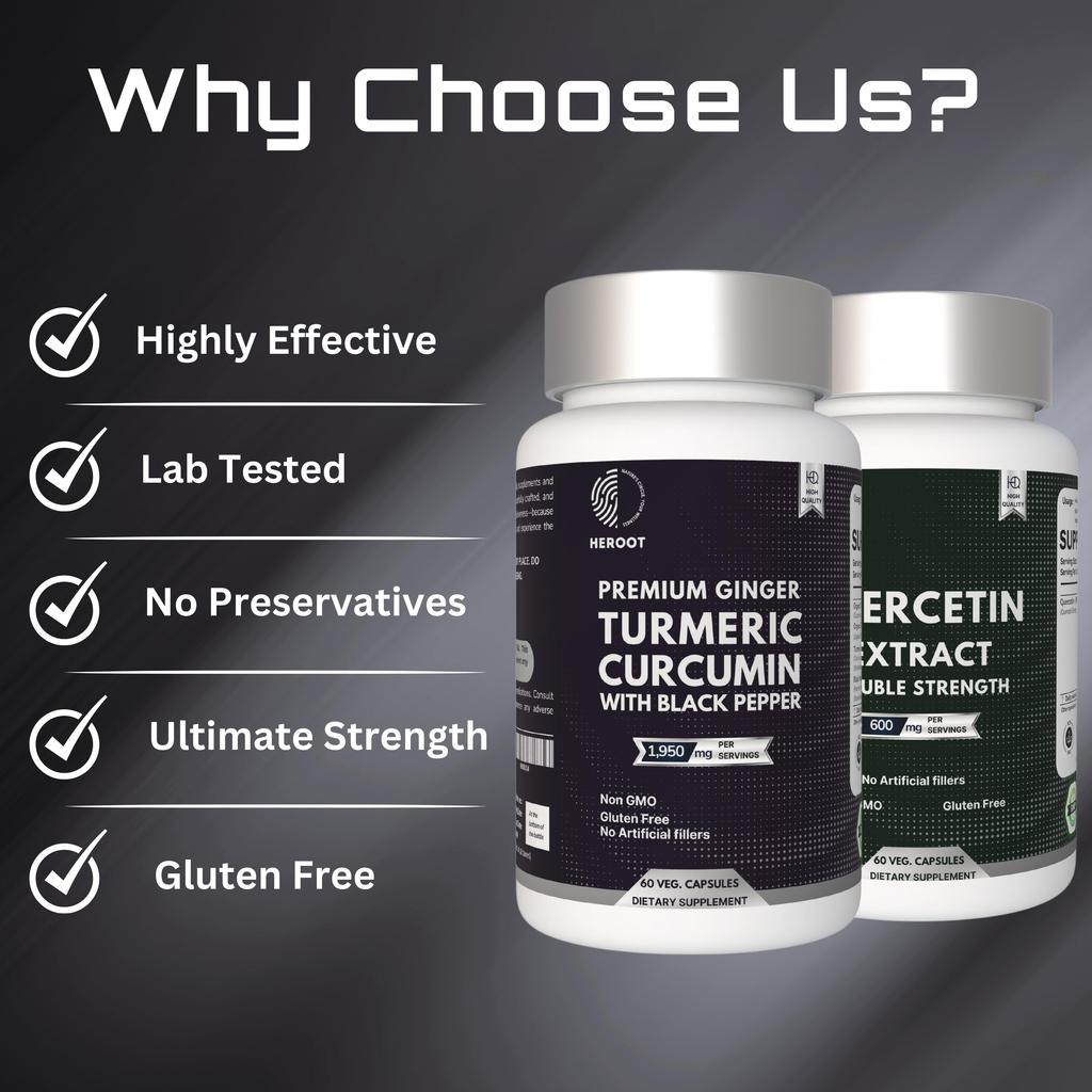 Heroot Комбо Велнес Капсул | Экстракт Кверцетина & Куркума Имбирь Черный Перец