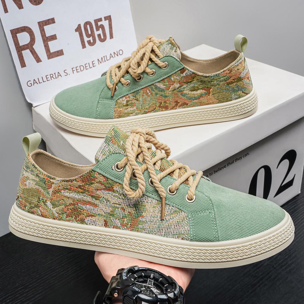 Men Summer Lightweight Canvas Casual Board Shoes Breathable Lace Up Flat Sneakers for Daily Walking Street Fashion Travel Wear