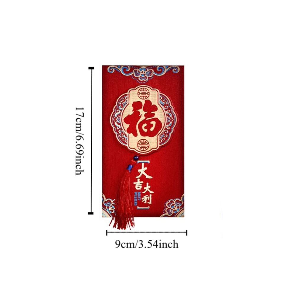 2pcs Tassel New Year Red Envelope 3D Lucky Money Pockets Creative Money Envelope  Party Gifts