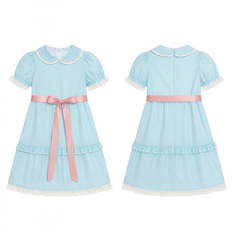 Shining Twins Costumes Halloween Horror Dress Polka Dot Lace Doll Collar Girls Clothing