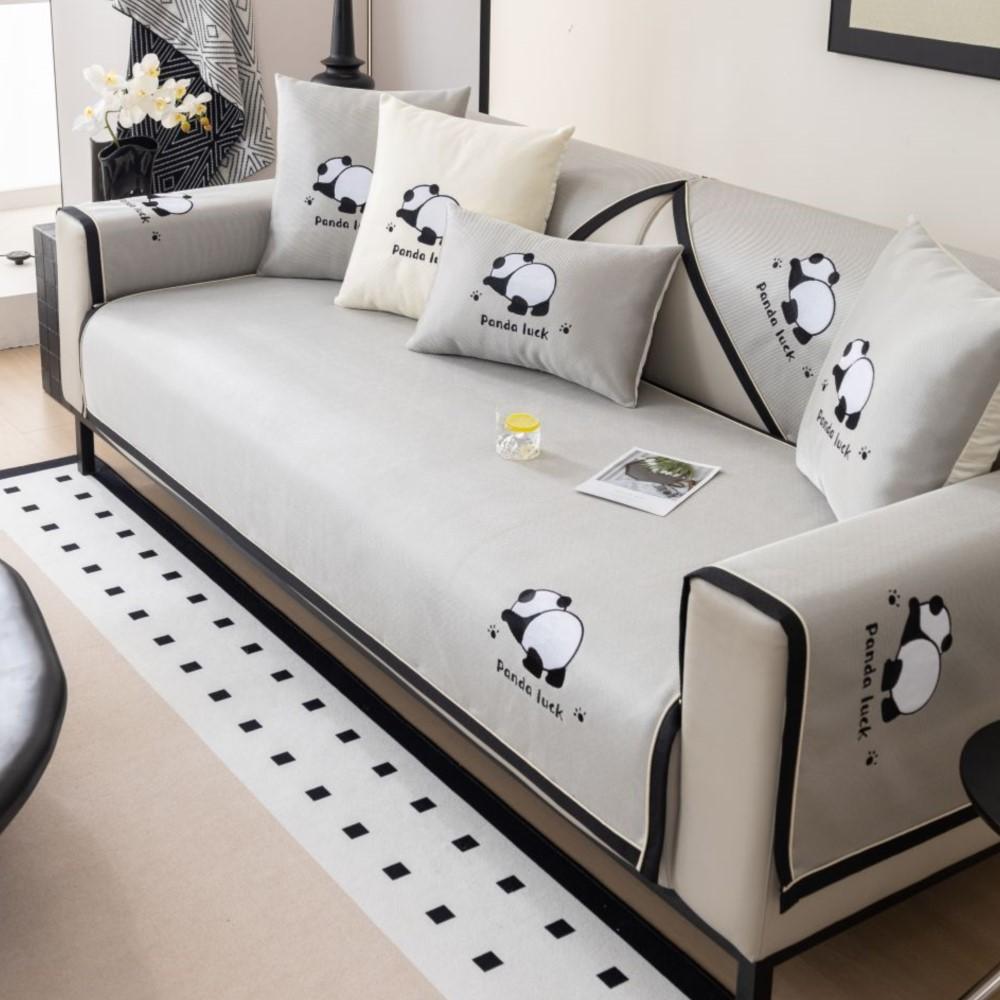 Living Room Anti-slip Panda Embroidery Sofa Cover Summer Ice Silk Sofa Cushion Cover Slipcover Funda Sofa