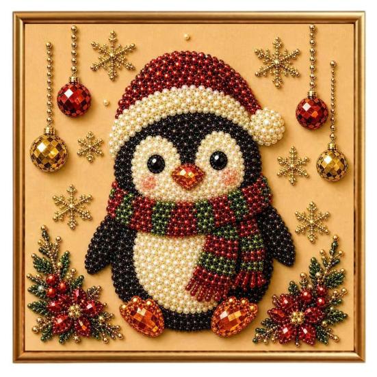 Sparkling 3D Painting Canvas DIY Christmas Faux Pearl Art Kit with Frame, Santa Stress Relief Crafting Activities Beads Craft for Adults Beginner,
