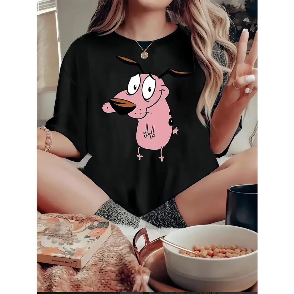 Женская футболка Courage The Cowardly Dog Креативный принт Летняя женская с круглым вырезом с коротким рукавом Повседневный топ Футболка Одежда