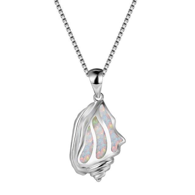 Unique Ocean Conch White Blue Fire Opal Stone Pendant Necklaces For Women 925 Sterling Silver Animal Jewelry Chain Necklace Gift