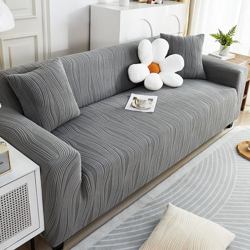 Stretchable Sofa Cover Anti-cat Scratch All-season Full Wrap Slipcover 3-seater Solid Color Minimalist Style