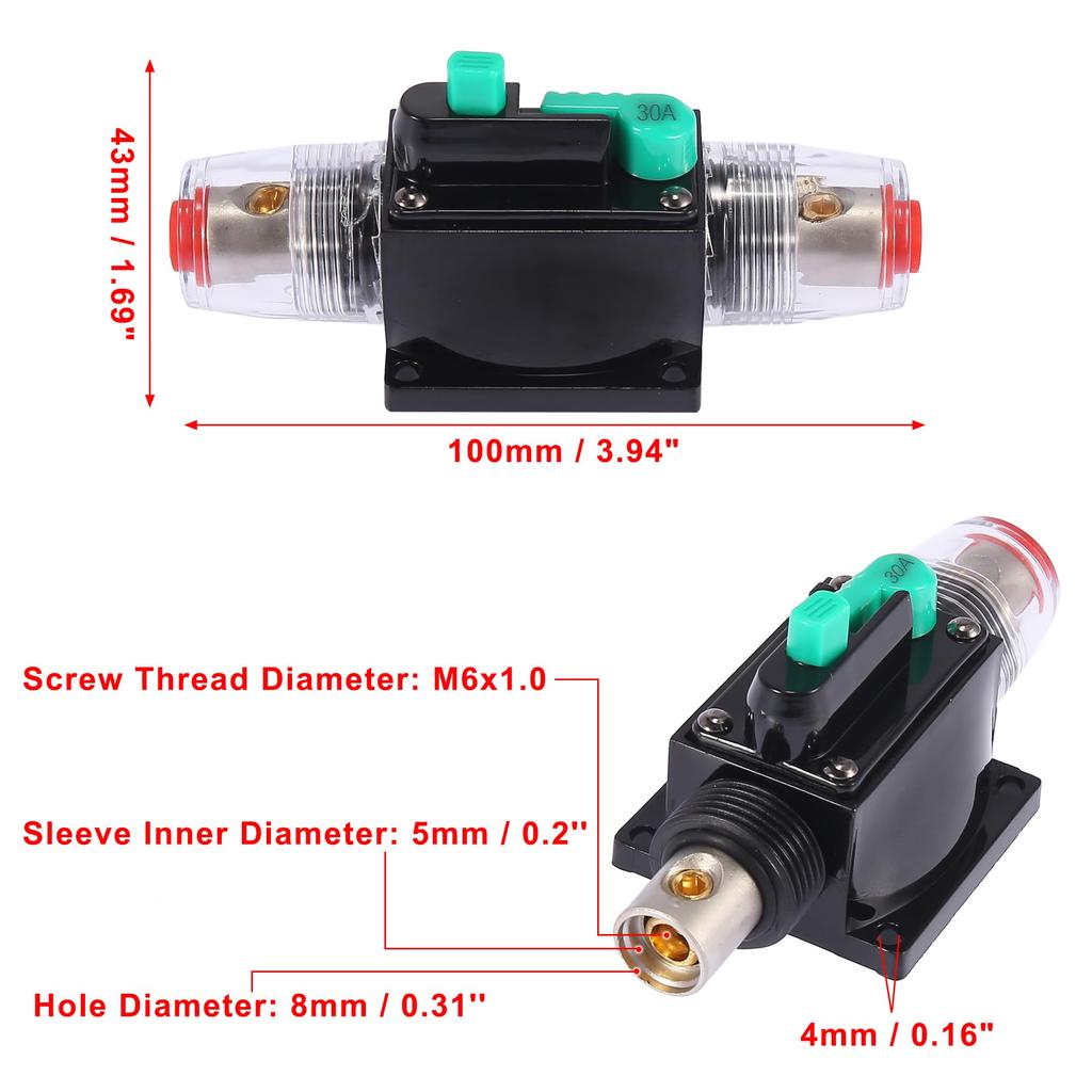 X AUTOHAUX Reset Circuit Breaker Audio Inline Fuse Holder Protector for Truck Boat RV DC /24V/32V 30 Amp