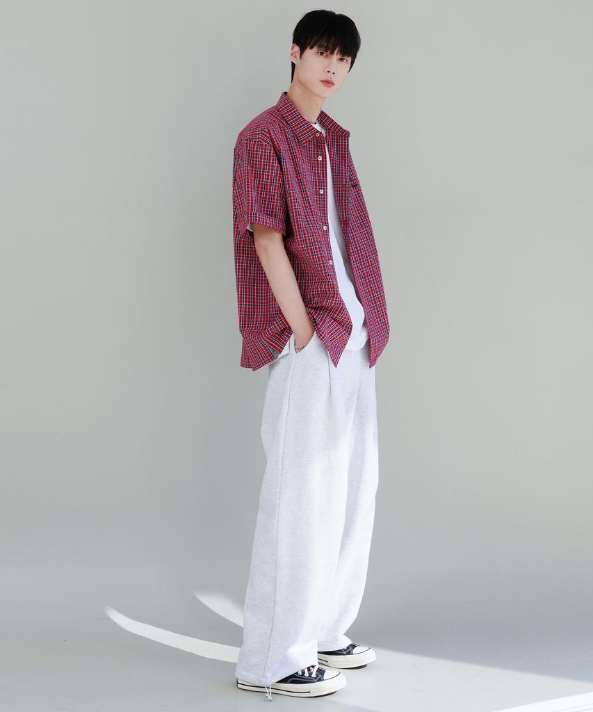NODU Check Boxy Half Street Shirt [Red]