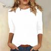 Women Casual T-shirt O-neck 3/4 Sleeve Pullover Tops Solid Color Slim Fit Tunic Tops Stretchy Tee Shirt Streetwear
