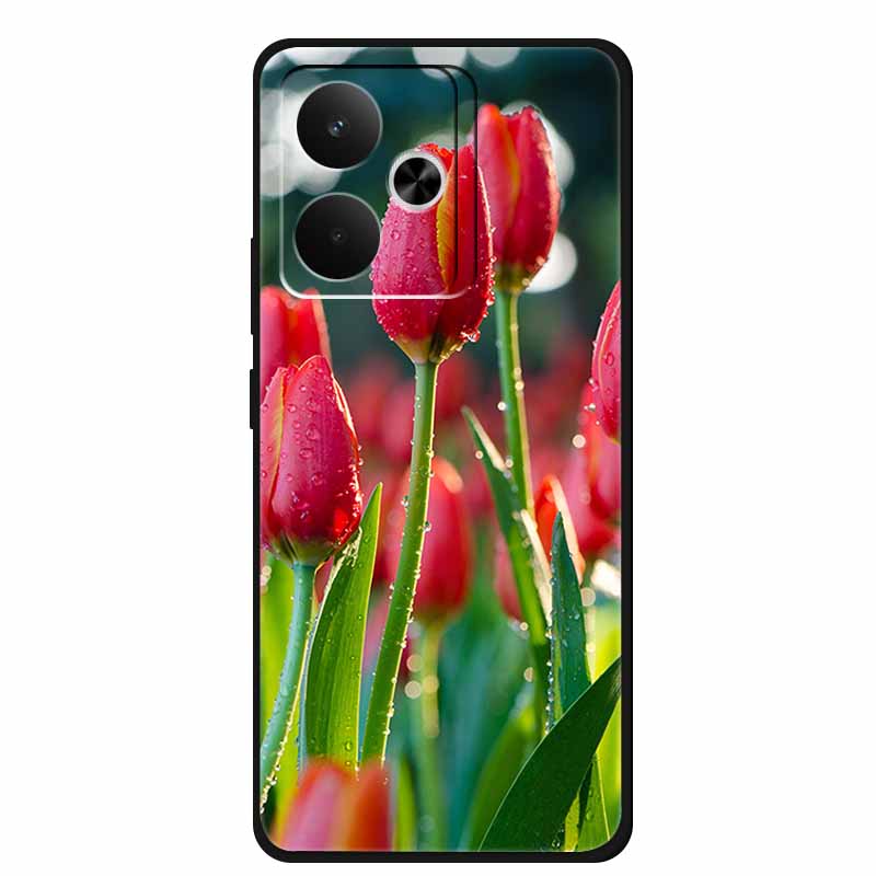 Чехол для телефона Realme GT 7T Чехол Цветы Мягкий Черный Силиконовый Задняя крышка Для Realme 14 5G 15 Pro GT7 Чехол Ударопрочный Coque Fundas