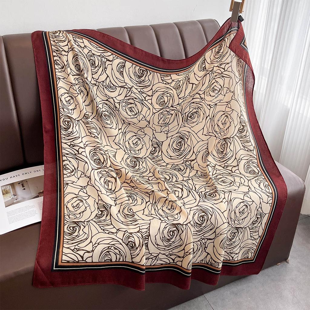 90*90cm Floral Printed Square Scarf Women Imitation Silk Scarves Bandanas Luxury Beach Shawl Wraps Elegant Hijab Neckerchief