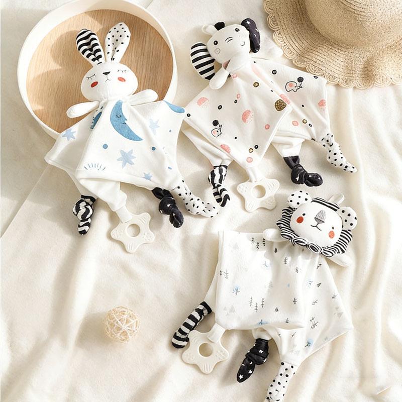 Baby Security Blanket Teether 0-6 Months Soothing Comfort Plush Toy Stroller Crib Clip Soft Sensory