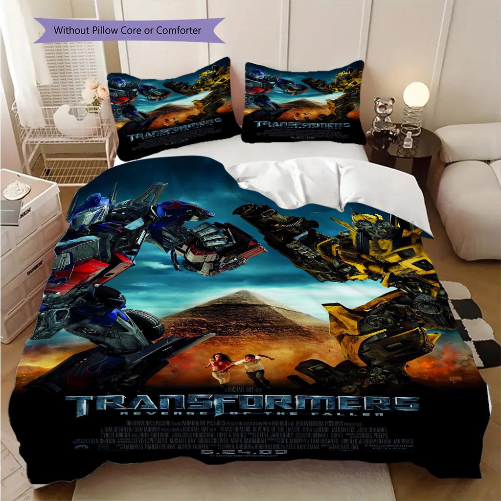 Transformers Revenge Fallen Three-piece set (1 * duvet cover + 2 * pillowcase, without core) 2D Flat Soft and comfortable Bedding set