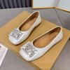 Модные плоские французские туфли-лодочки 2025 лето новые квадратный носок стразы мягкая подошва универсальные туфли-бобы французские