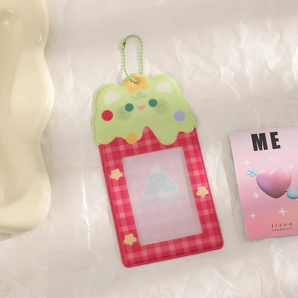1Pc  Cute Cartoon Ice Cream Animal PVC Card Holder Kpop Star 3 Inch Photo Card Display Sleeve Kawaii Girl Id Card Case