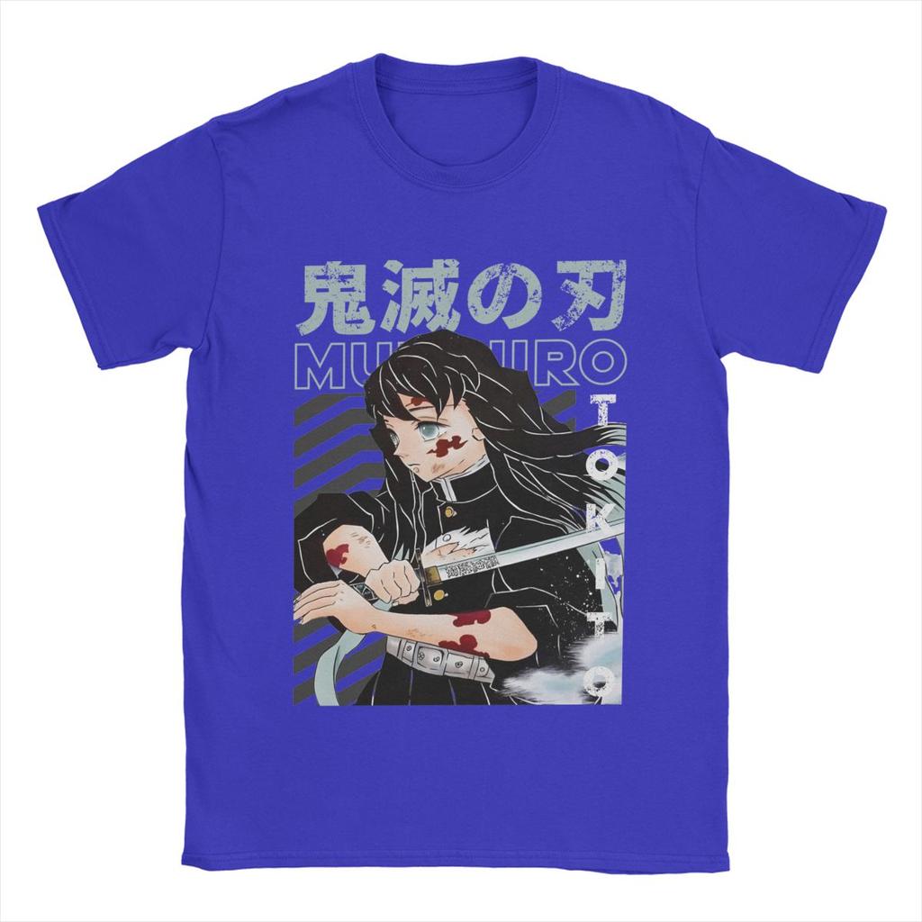 Креативные футболки с Муичиро Токито из «Истребителя демонов» для мужчин, хлопковая футболка с круглым вырезом, футболка с коротким рукавом, одежда больших размеров