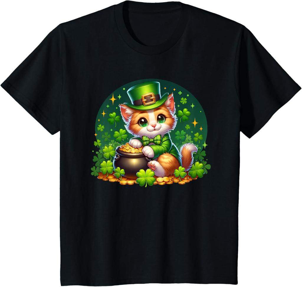 Kids St. Patrick's Day Cat Leprechaun Kitten Irish Toddler Girls T-Shirt