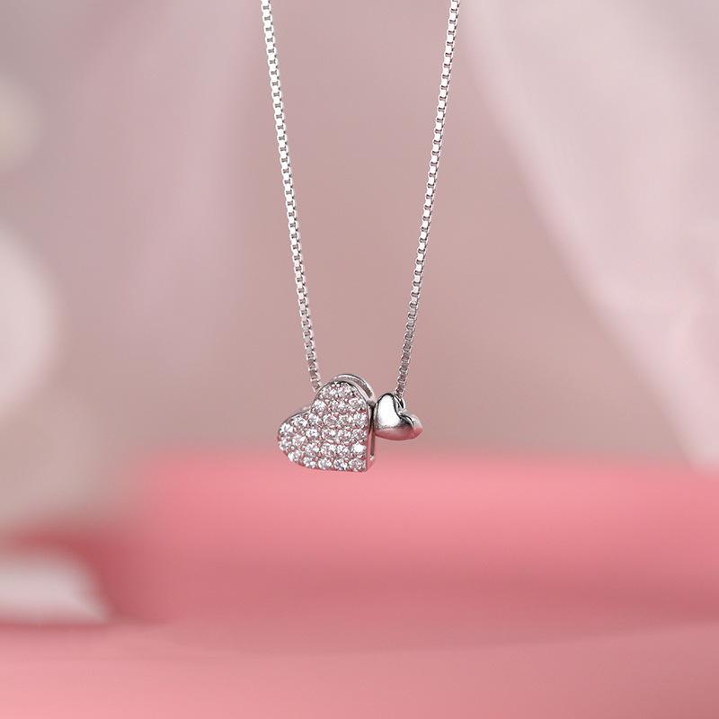 Серебряный кулон-сердце с бриллиантами S925 - Корейский стиль