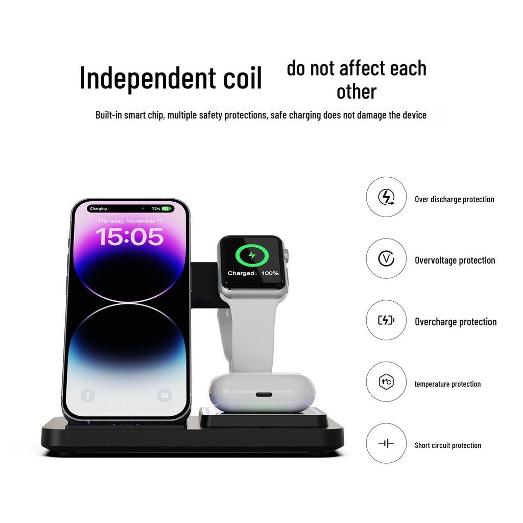 Быстрая беспроводная зарядка 15 Вт 3-в-1 для Apple Watch, наушников и телефона