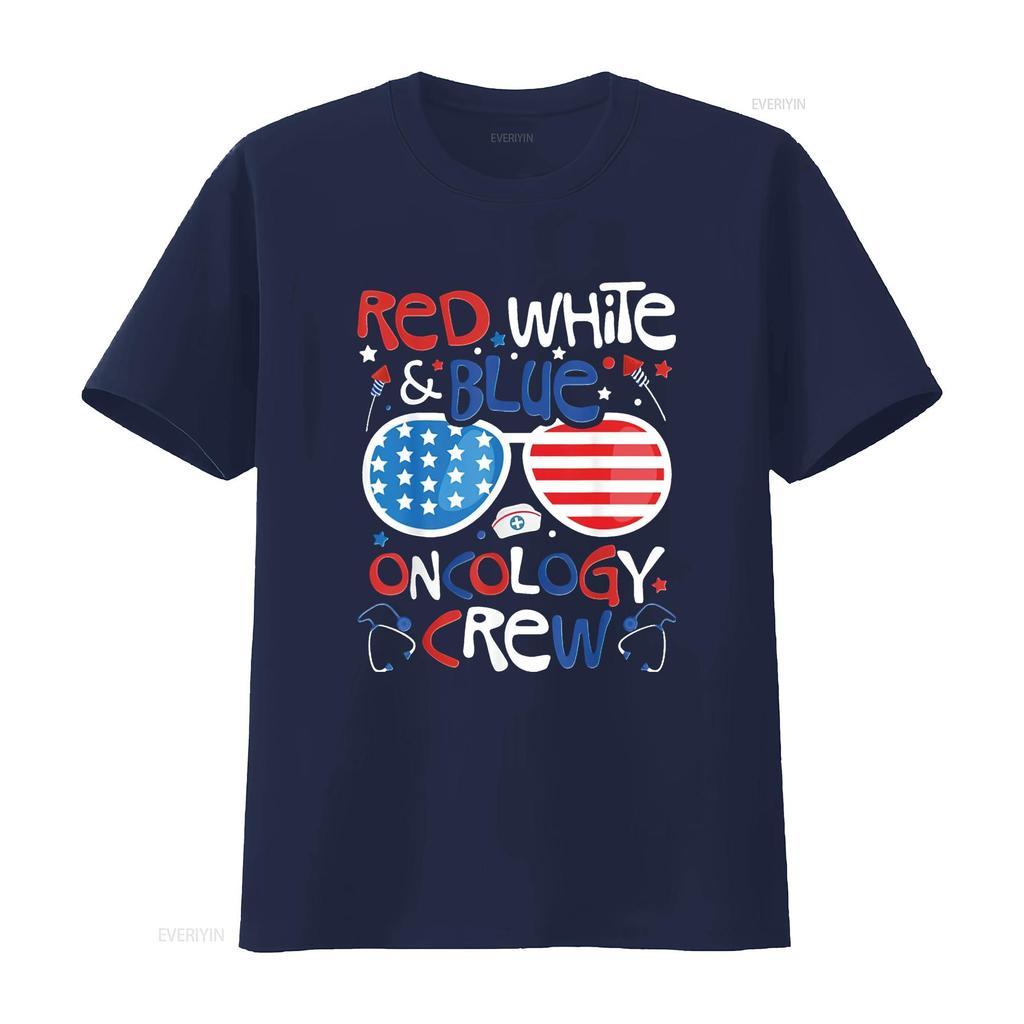4th of July Red White Blue Oncology Crew Patriotic Nurse Mens T Shirt Black XL vintage Washed Stretched Versatile Soft Casual