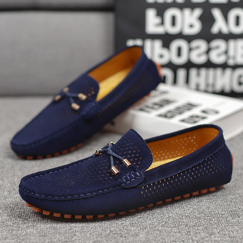 Men's small leather shoes large size one pedal lazy shoes summer and autumn breathable hollow Doudou shoes