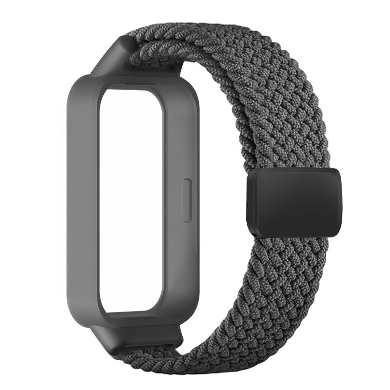 Плетеный ремешок+Чехол из ПК для Xiaomi mi band 9 8 active аксессуары спортивный магнитный Нейлоновый браслет correa+Чехол для Redmi band 3 2