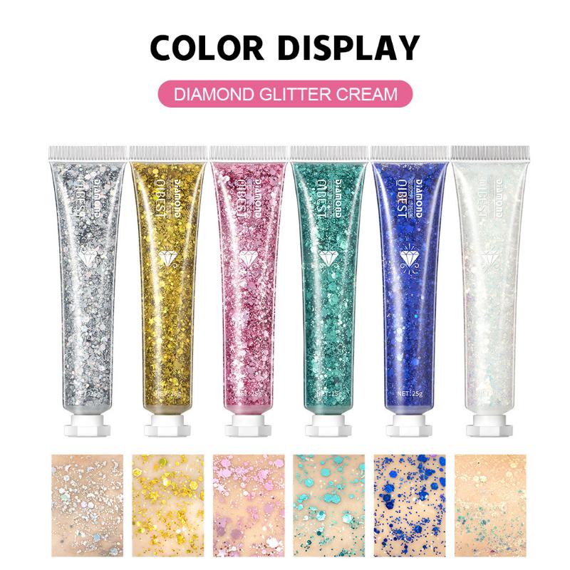 QIBEST Burst Glitter Eyeshadow Glitter Cream Face Body Polarized Glitter Cream Highlighter Dazzling Brightening Eyeshadow