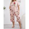 Women's Pajamas Rose Print Loose Comfortable Short Sleeve Capri Pants Home Wear Two Sets