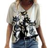 Summer Casual Women's Short Sleeved T-shirt Cat 3D Printed Classic V-neck T-shirt Top