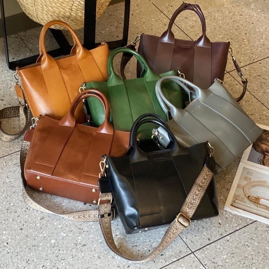 Винтажная кожаная сумка через плечо, женская сумка, большая вместимость, сумка из коровьей кожи